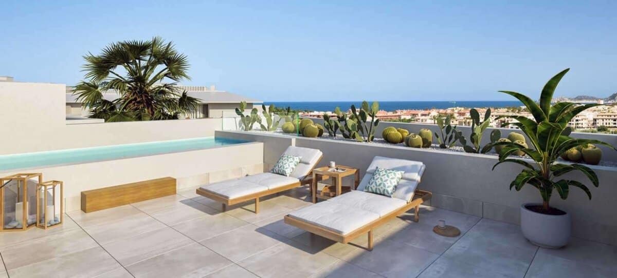 Moderne Neubauwohnung in Xàbia mit 3 Schlafzimmern, Gemeinschaftspool, Fitnessraum und Terrasse.